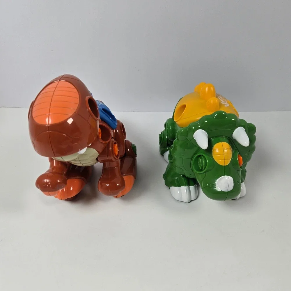 Take Apart Dinosaur Toys Set 2pc Brown Green STEM Building Drill Tool Blocks